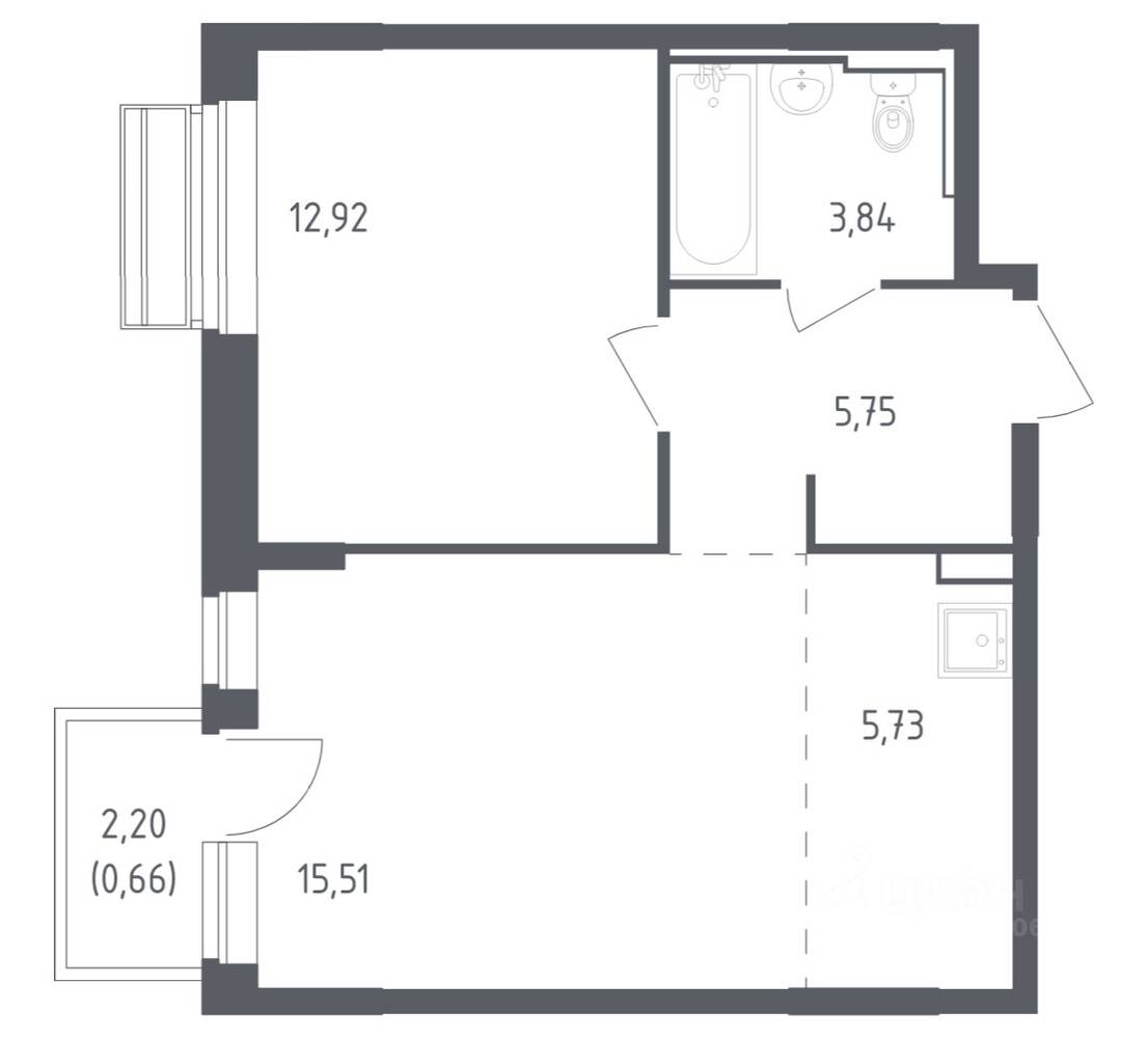 1-комн. квартира, 44,41 м², в ЖК Рублевский Квартал