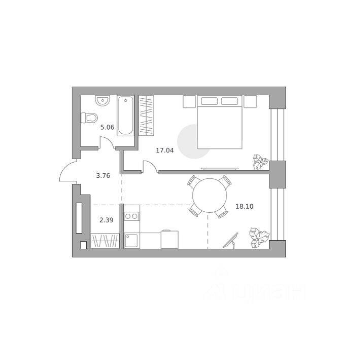 Планировка 1 комнатной квартиры, 46.35 м², в «Павелецкая от Гранель»