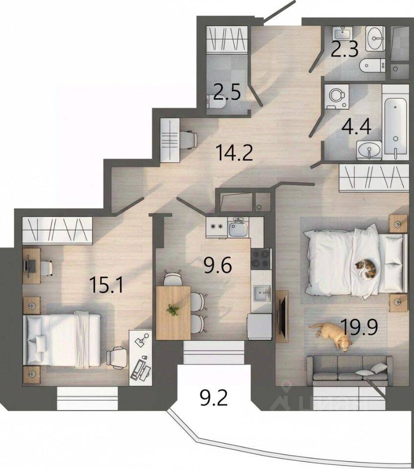 2-комн. квартира, 70,5 м², в ЖК «Советская 18»