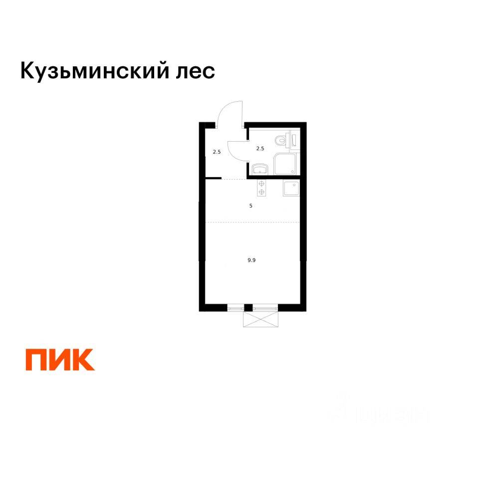 Планировка 1 комнатной квартиры, 19.9 м², в «Кузьминский лес»