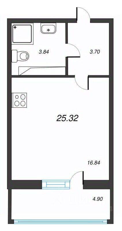 Квартира-студия, 25,32 м², в ЖК Левитан
