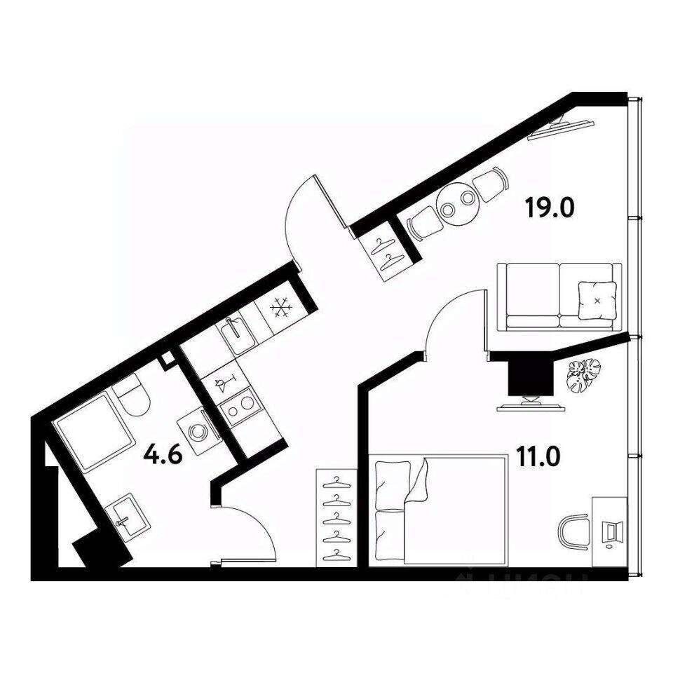 1-комн. квартира, 34,6 м², в Апарт-комплекс МОСКО