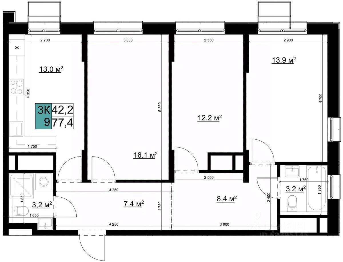 3-комн. квартира, 77,4 м², в ЖК «Одинцово сити»