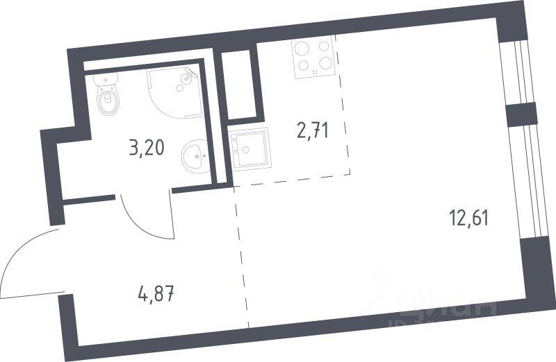 Планировка 1 комнатной квартиры, 23.39 м², в «Квартал Лаголово»