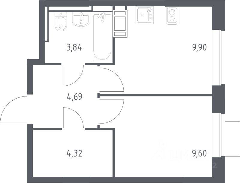 1-комн. квартира, 32,35 м², в ЖК Пятницкие Луга