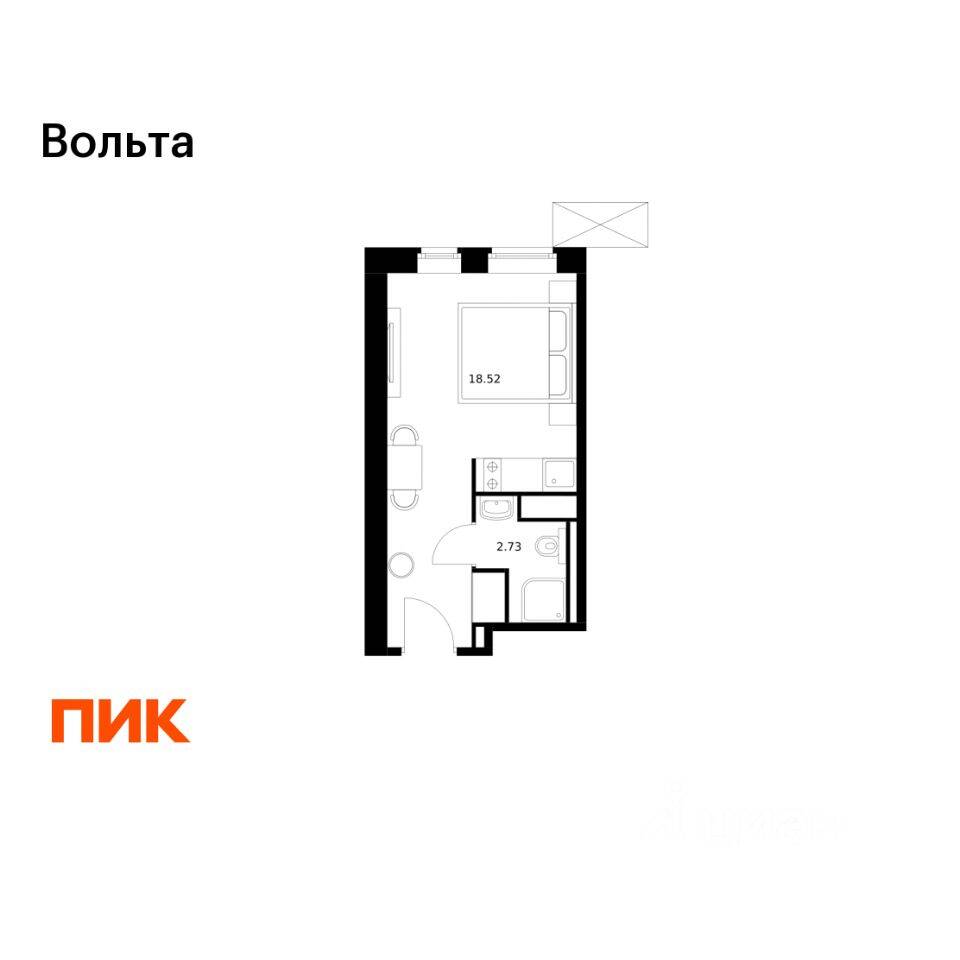 Квартира-студия, 20,4 м², в Апарт-комплекс Вольта