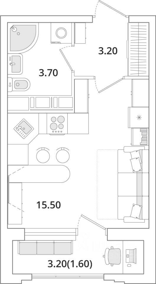Квартира-студия, 24,2 м², в ЖК Тайм Сквер