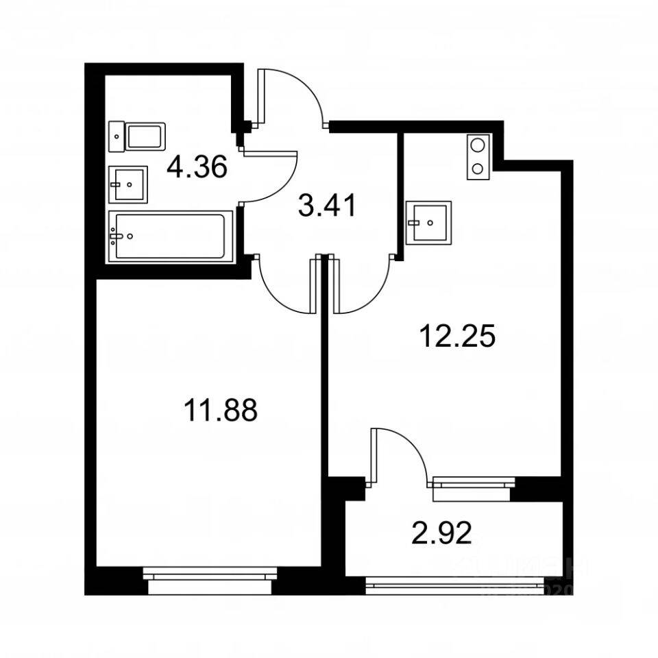 1-комн. квартира, 33,36 м², в ЖК Квартал Заречье