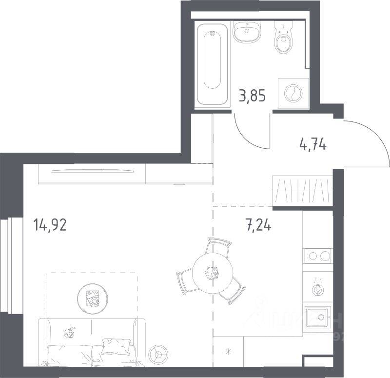 Квартира-студия, 30,75 м², в ЖК Рублевский Квартал