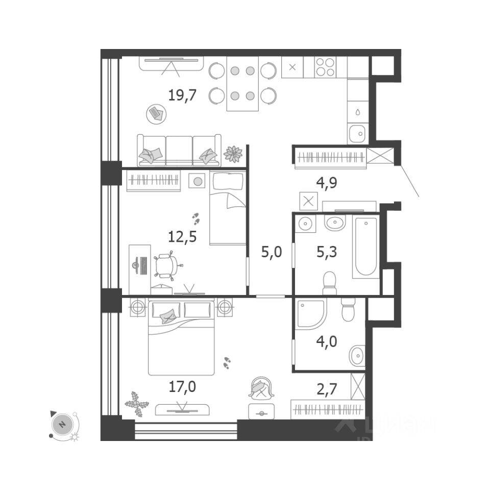 2-комн. квартира, 71,1 м², в ЖК Жилой квартал Shagal