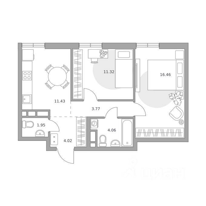 2-комн. квартира, 53,01 м², в ЖК «Нижегородская от Гранель»