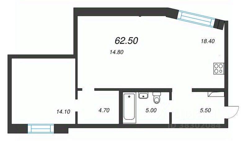 2-комн. квартира, 62,5 м², в ЖК ЛДМ
