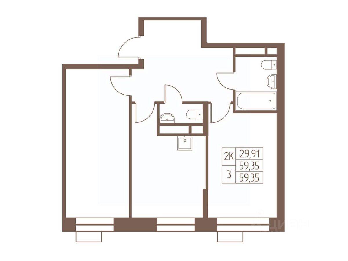 2-комн. квартира, 59,4 м², в ЖК Западная Ивантеевка