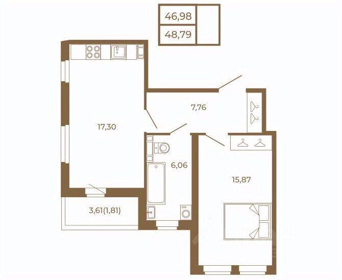 1-комн. квартира, 48,79 м², в Малоэтажный ЖК Новая история