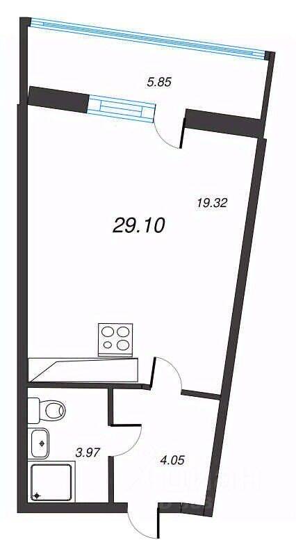 Квартира-студия, 29,1 м², в ЖК Левитан