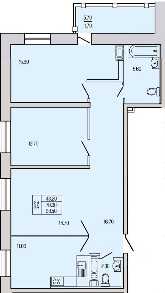3-комн. квартира, 81,3 м², в ЖК Экос