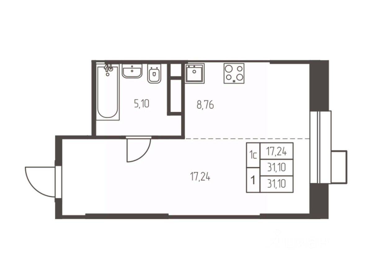 Квартира-студия, 31,1 м², в ЖК Новая Ивантеевка