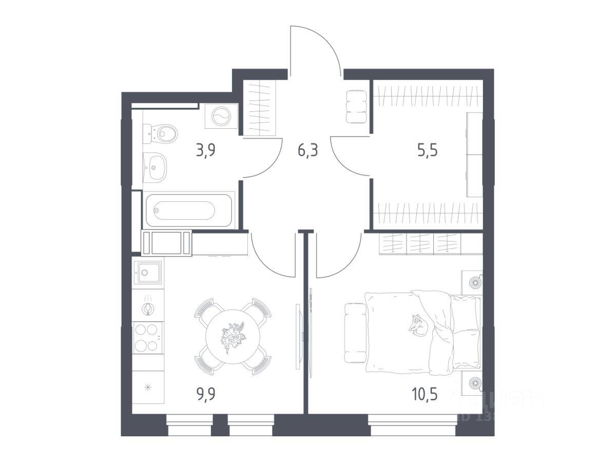 1-комн. квартира, 35,5 м², в ЖК Мытищи Парк