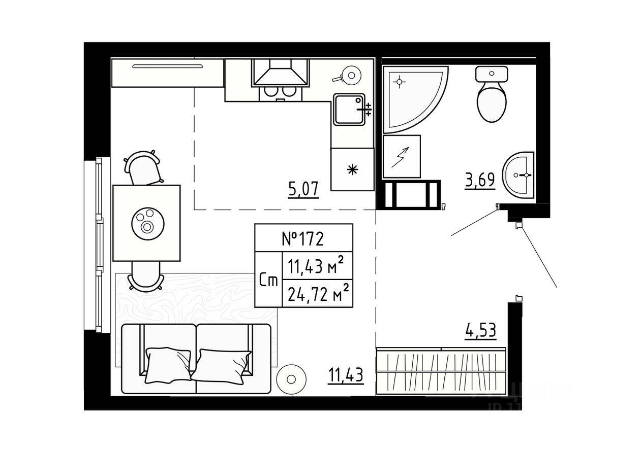 Квартира-студия, 25 м², в Малоэтажный ЖК Аннино Сити