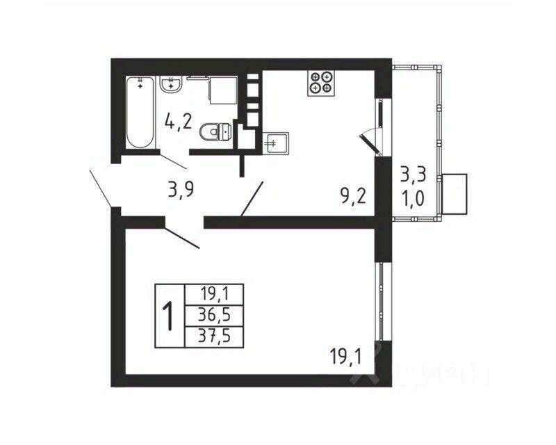 1-комн. квартира, 37,5 м², в ЖК «Пироговская Ривьера»