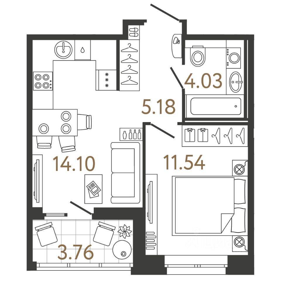 1-комн. квартира, 34,85 м², в ЖК Ультра Сити 3.0
