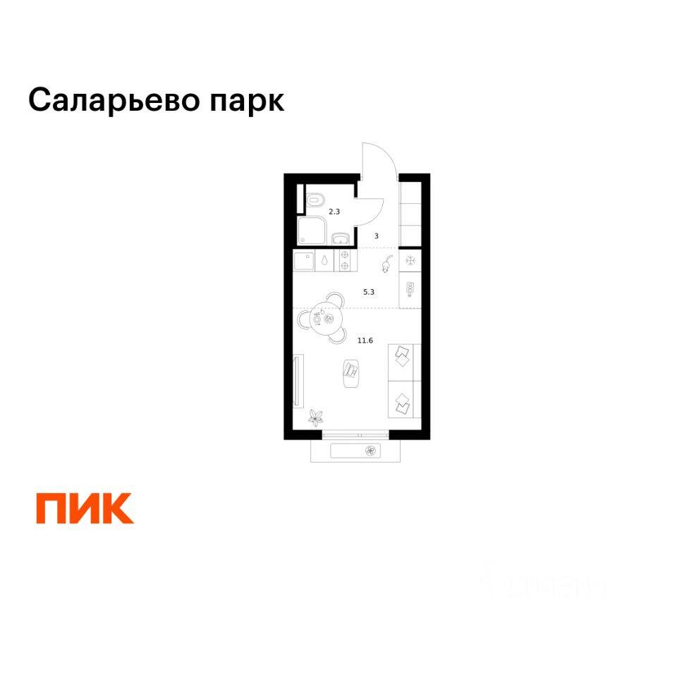 Квартира-студия, 22,2 м², в ЖК «Саларьево парк»