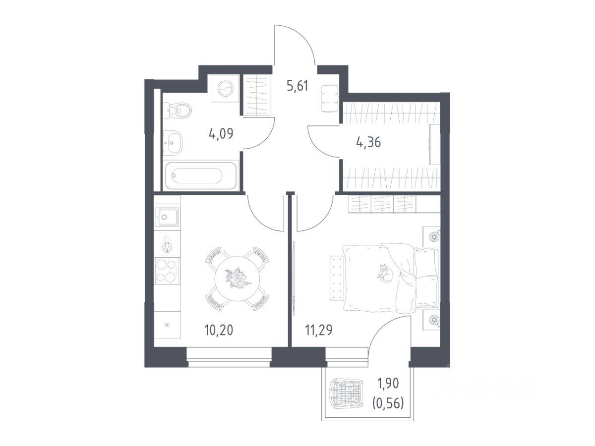 1-комн. квартира, 36,11 м², в ЖК Новое Видное