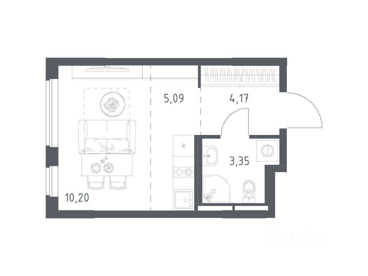 Квартира-студия, 22,81 м², в ЖК Мытищи Парк