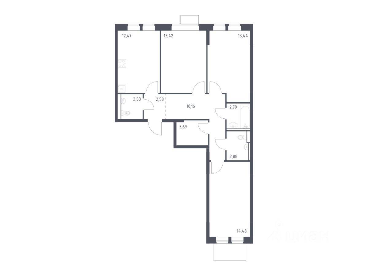 3-комн. квартира, 78,44 м², в ЖК Молжаниново