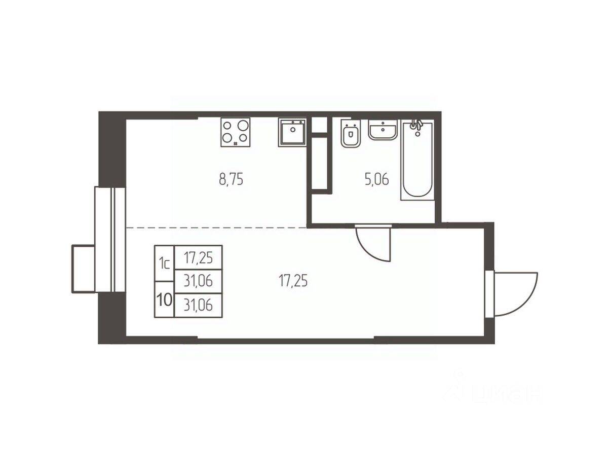 Квартира-студия, 31,1 м², в ЖК Новая Ивантеевка