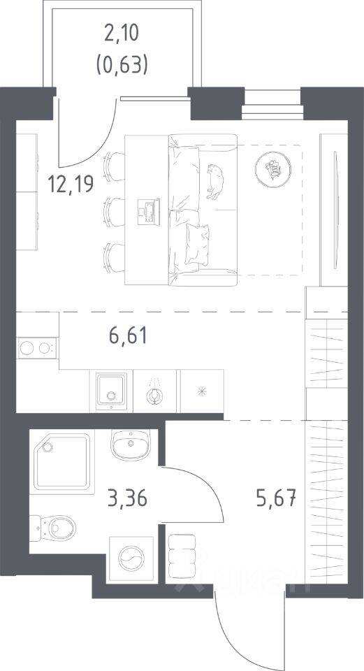 Квартира-студия, 28,46 м², в ЖК Новое Внуково