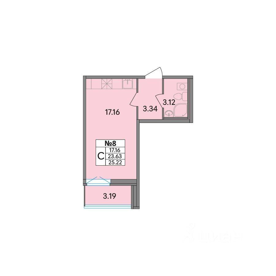 Квартира-студия, 25,22 м², в ЖК Рождественский квартал