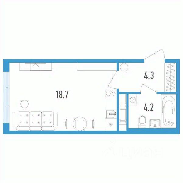 Планировка 1 комнатной квартиры, 27.2 м², в «Aerocity 4»