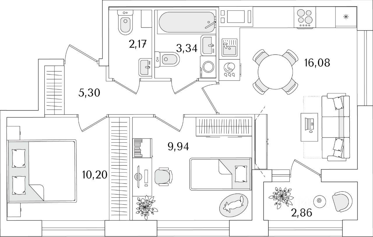 2-комн. квартира, 48,46 м², в ЖК «Аурум»