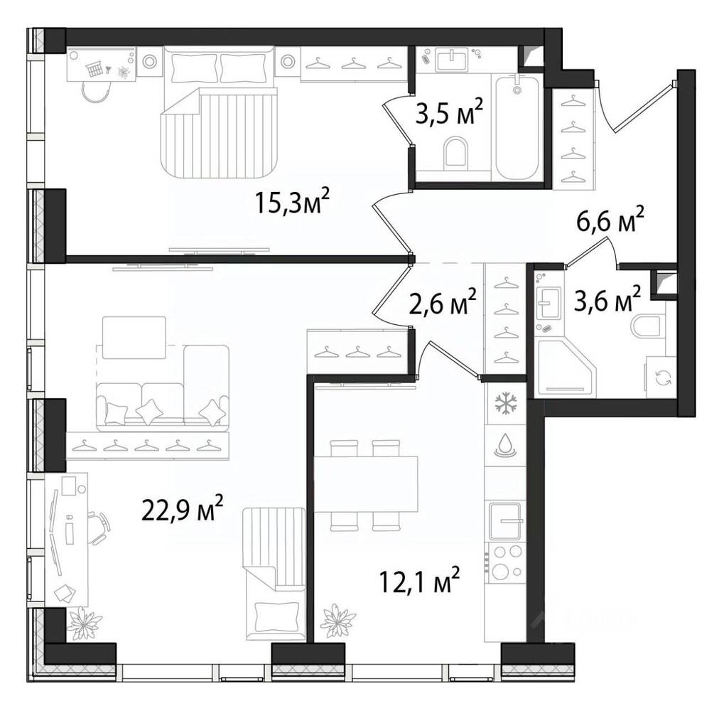 2-комн. квартира, 66,8 м², в ЖК 1-й Нагатинский