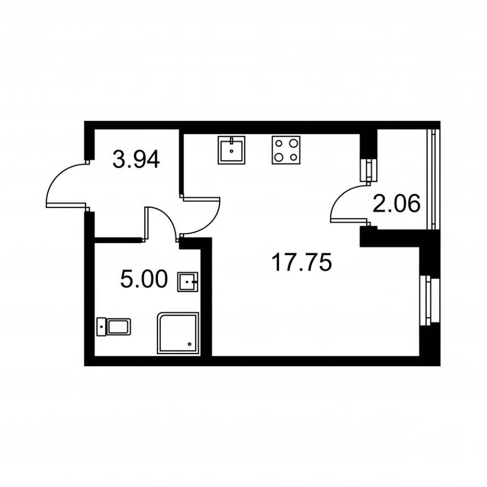 Планировка 1 комнатной квартиры, 27.72 м², в «Квартал Заречье»