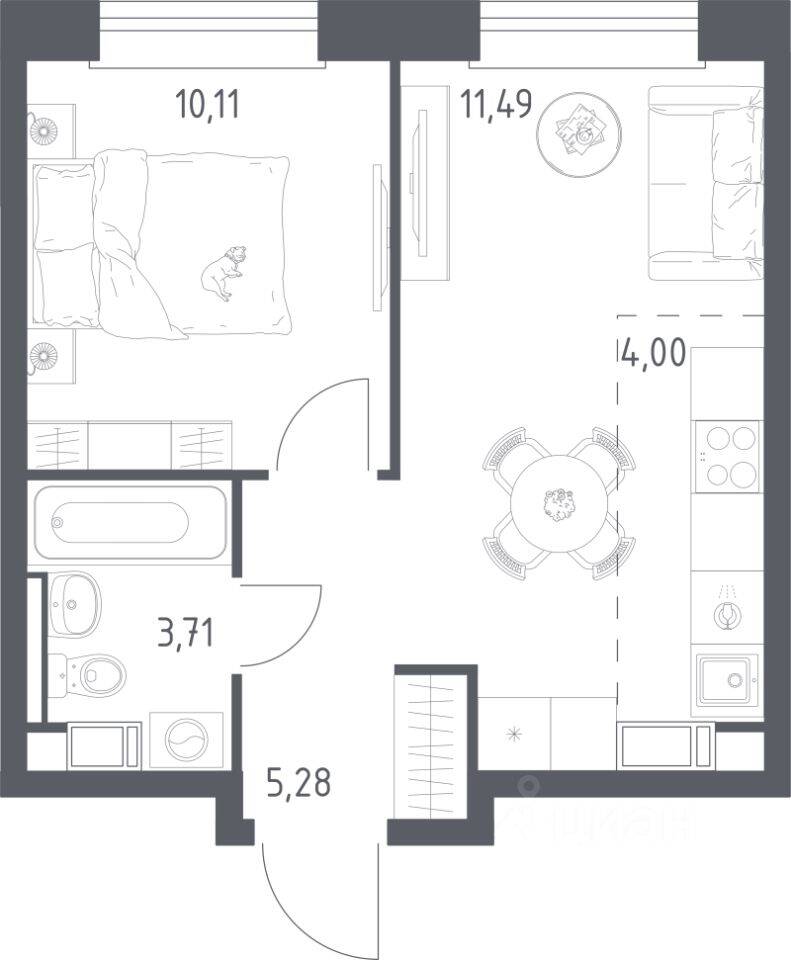 1-комн. квартира, 34,59 м², в ЖК ЭкоБунино