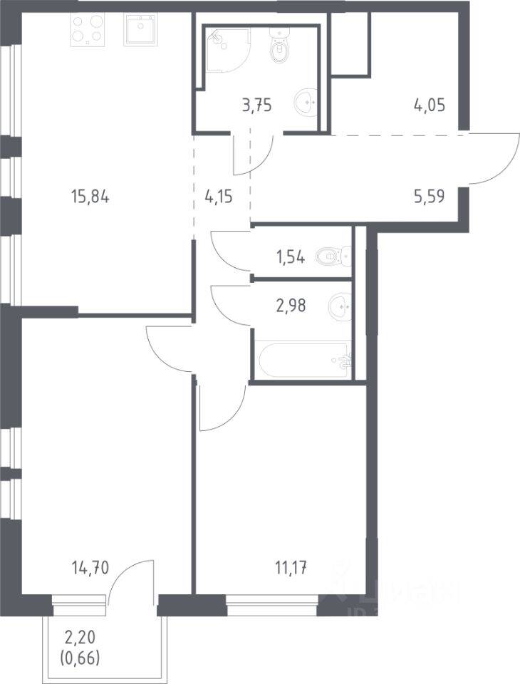 2-комн. квартира, 64,43 м², в ЖК Невская Долина