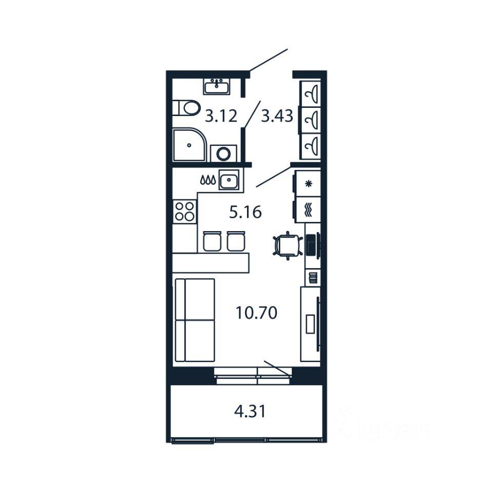 Квартира-студия, 24,56 м², в ЖК Полис Новоселье
