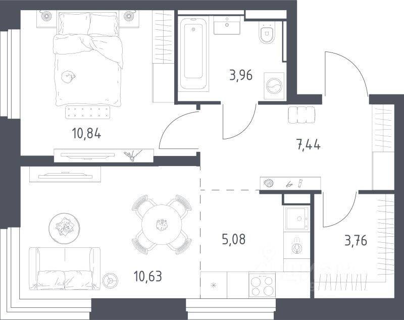 1-комн. квартира, 41,71 м², в ЖК Квартал Строгино
