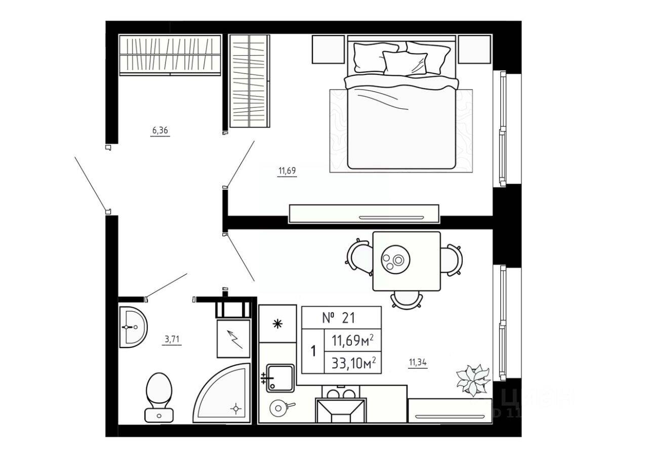 1-комн. квартира, 33,1 м², в Малоэтажный ЖК Аннино Сити
