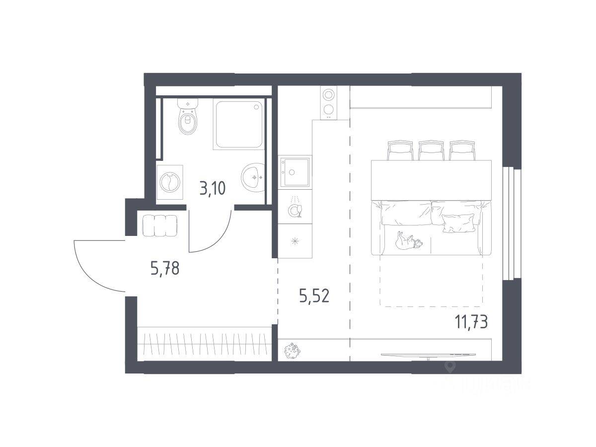 Квартира-студия, 26,13 м², в ЖК «Пригород Лесное»