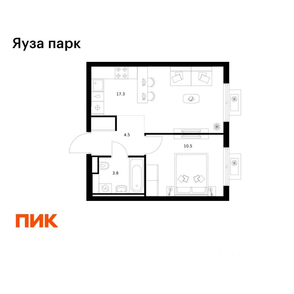 1-комн. квартира, 36,1 м², в ЖК Яуза парк (ПИК)