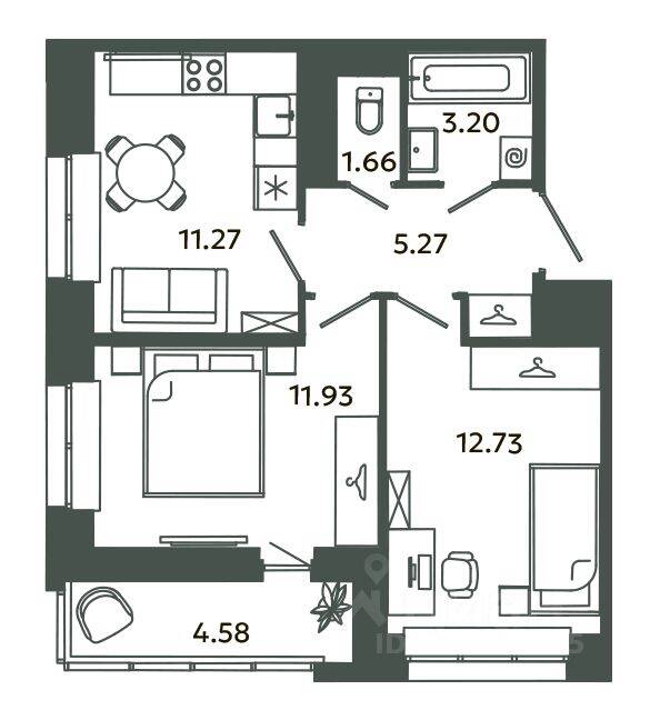 2-комн. квартира, 48,35 м², в ЖК Загляденье