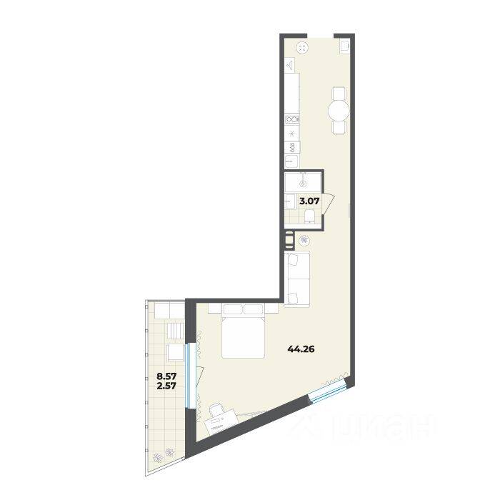 Квартира-студия, 49,9 м², в Апарт-комплекс Лиговский, 127