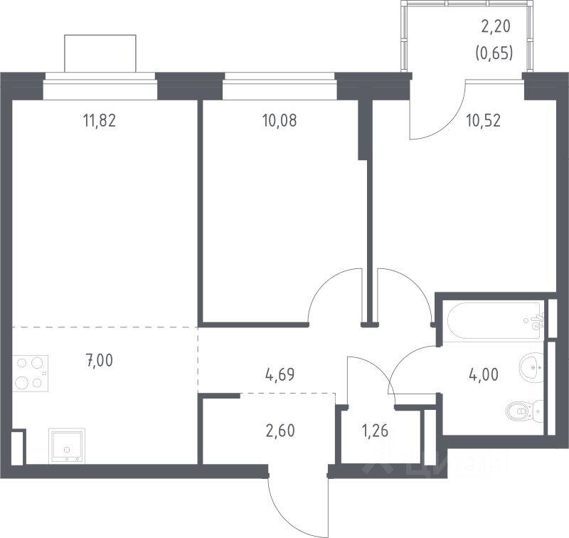 2-комн. квартира, 52,62 м², в ЖК Богдановский Лес