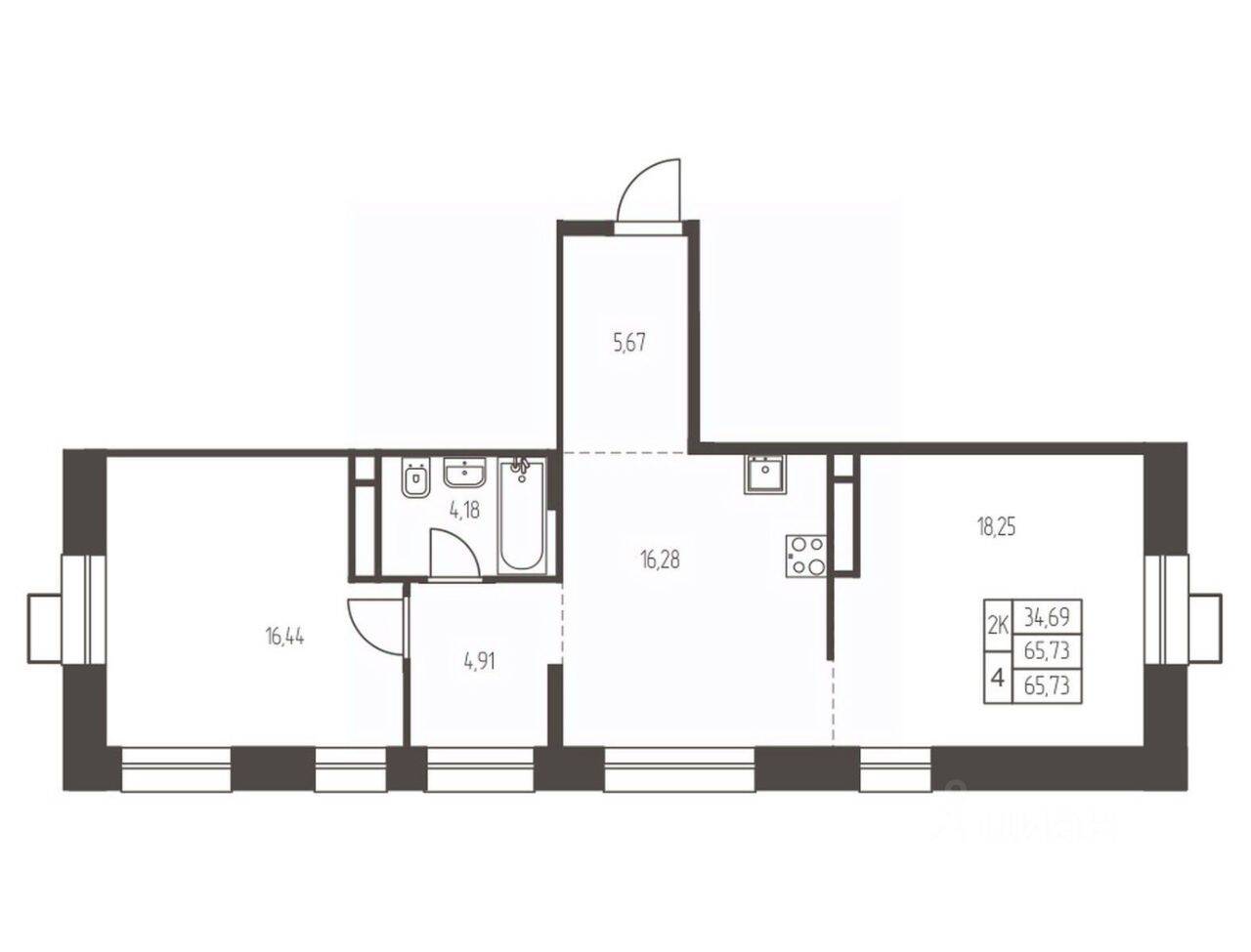 2-комн. квартира, 65,7 м², в ЖК Новая Ивантеевка