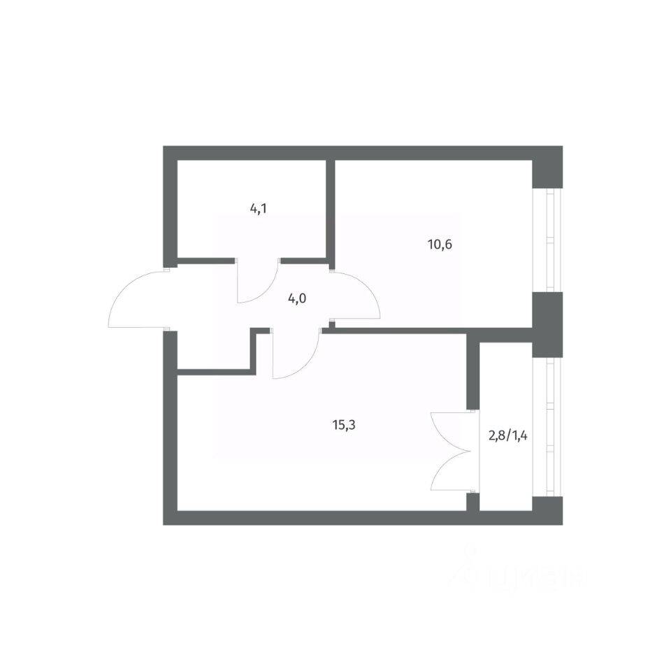Планировка 1 комнатной квартиры, 35.4 м², в «NEWПИТЕР»