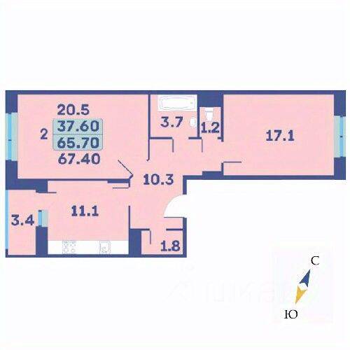 2-комн. квартира, 67,4 м², в ЖК «Эдельвейс» (ЦентрСтрой)