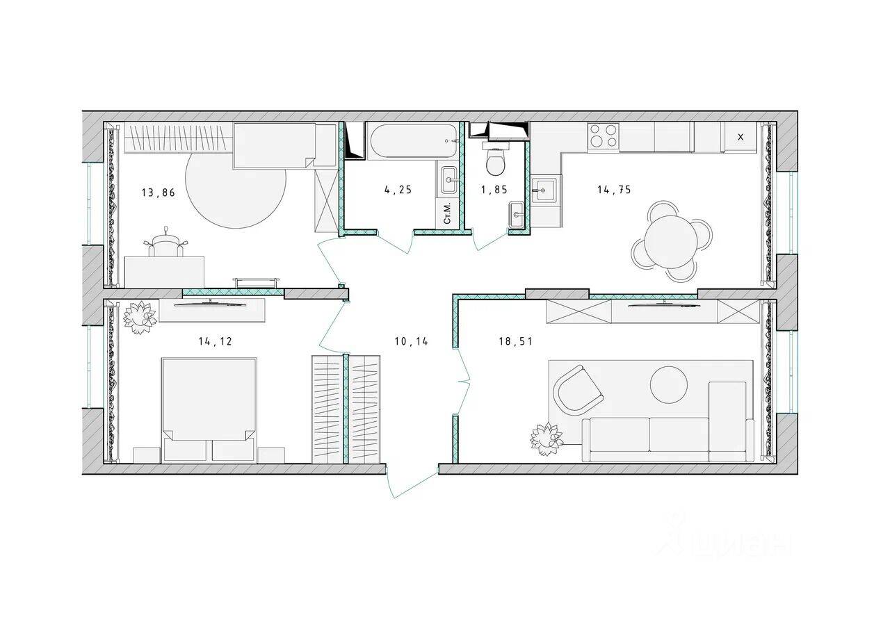 3-комн. квартира, 77,5 м², в ЖК Серебро